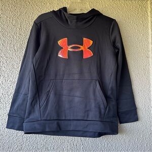 UNDER ARMOUR Big Logo hologram like Fleece Hoodie Girl's Size LARGE YL Black NWT